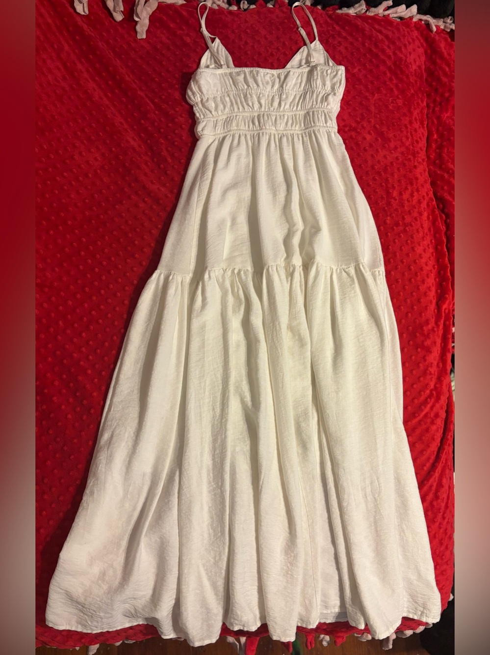 White Smocked Bodice Spaghetti-Strap Maxi Dress NWOT - Picture 7 of 13